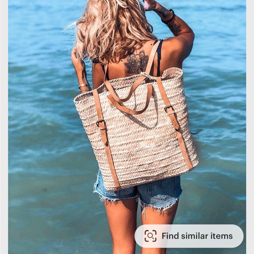 Woven straw backpack